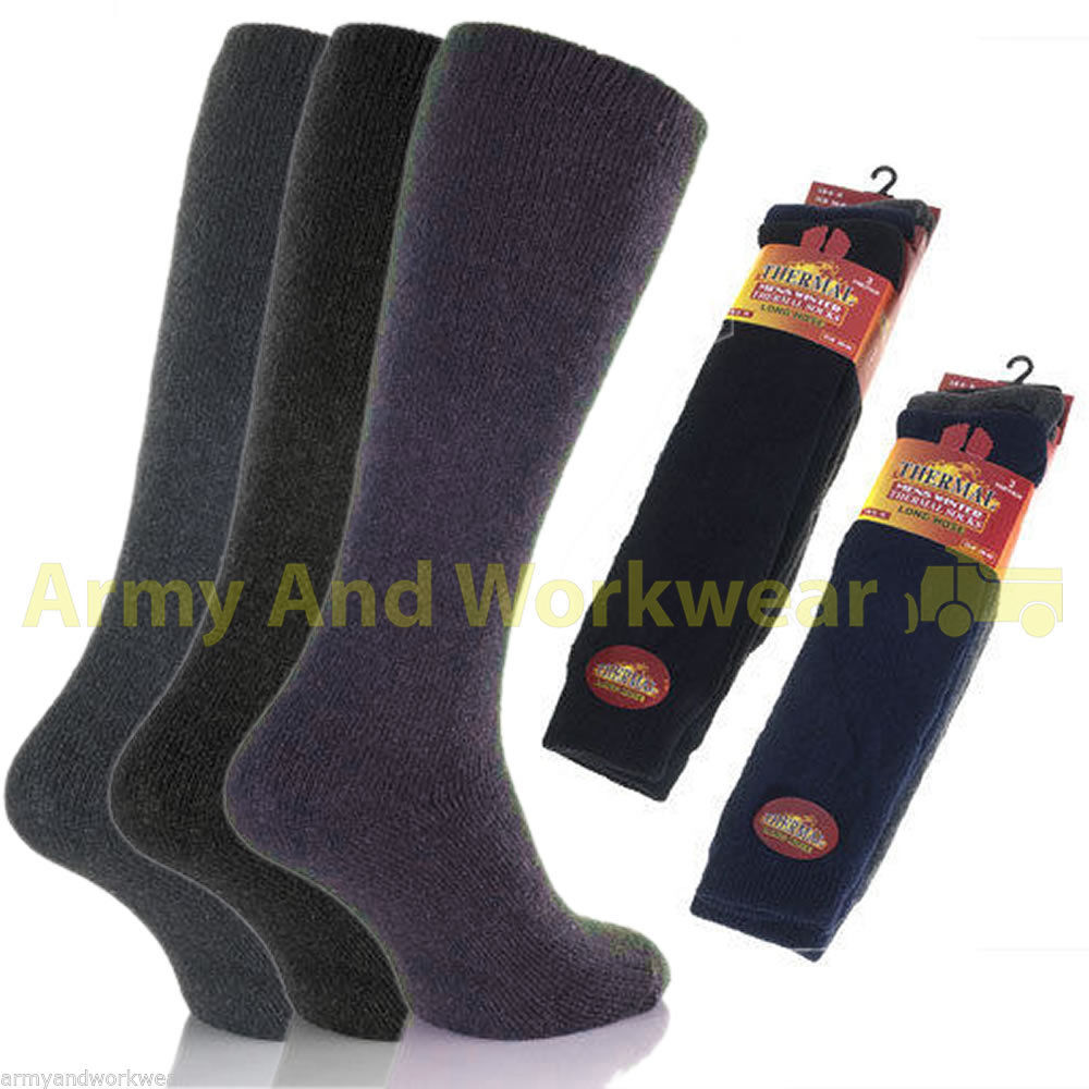 Long Thermal 3 Pairs Pack Mens Brushed Thick Warm Outdoor Work Winter Boot Socks