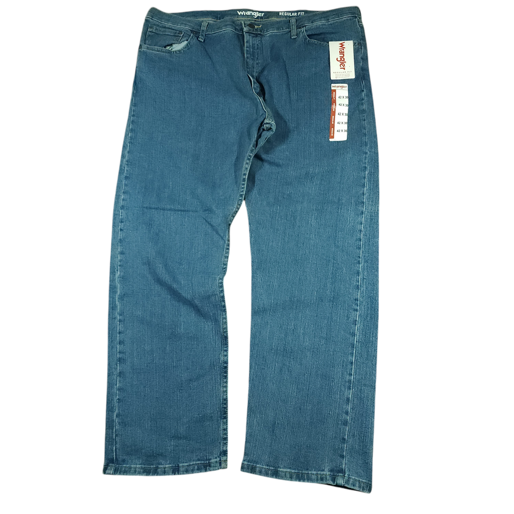 Wrangler Jeans 42x30 Mens Regular Fit Flex High Waisted Wide Leg Whiskering