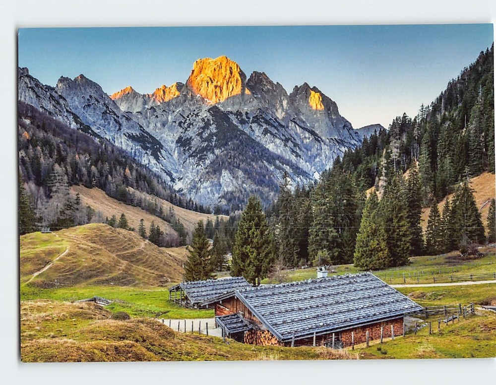 Postcard Houses Trees Forest Mountain Landscape Scenery