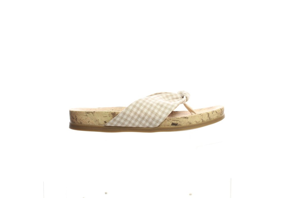 LifeStride Womens Happy Natural Gingham T-Strap Sandals Size 7.5