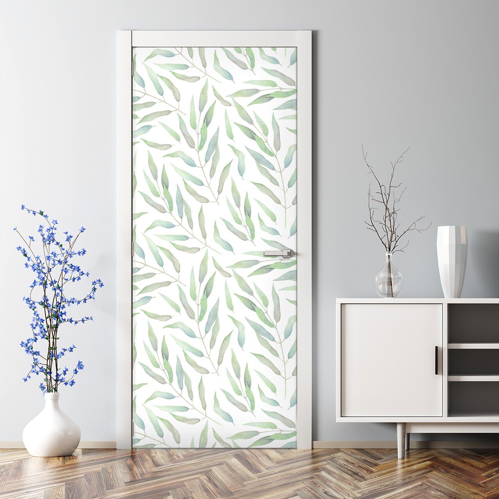Elegant Watercolor Leaf Bubble-Free Self-Adhesive Door Decal
