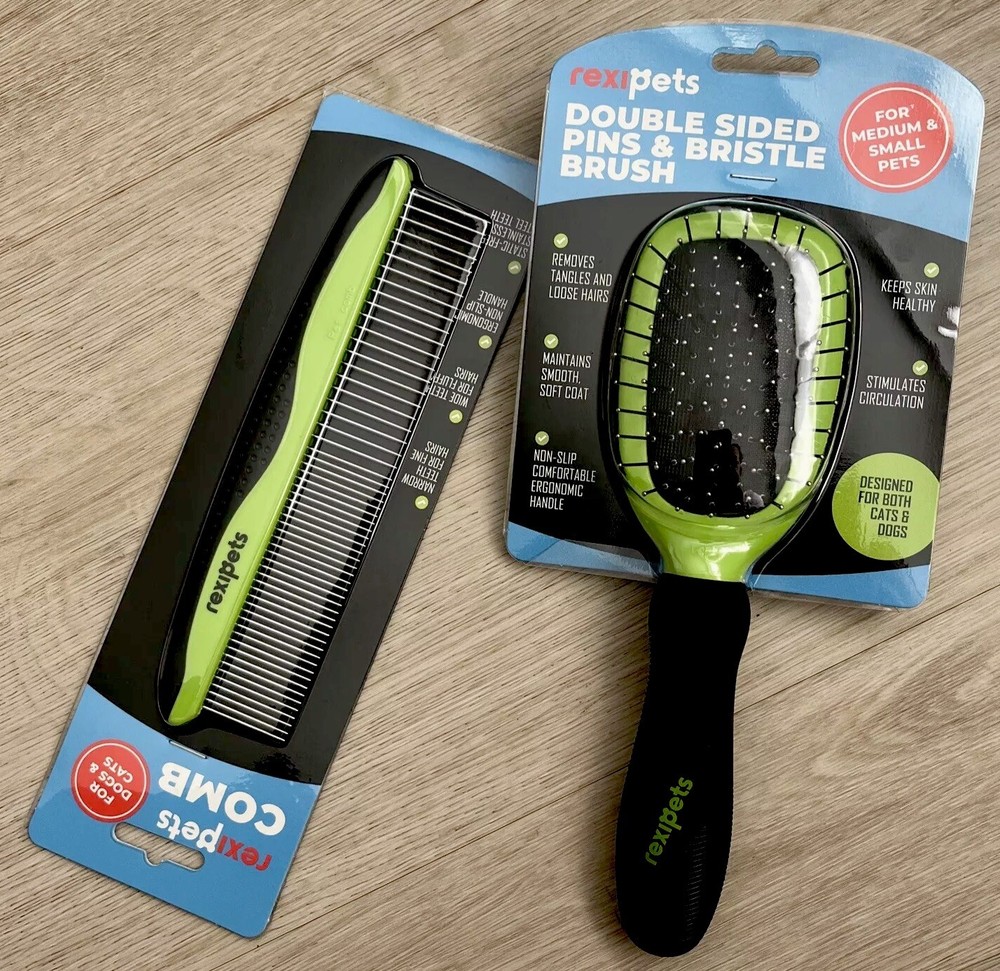Rexi Pets Double Sided Pins & Bristle Brush & Comb For Dogs & Cats