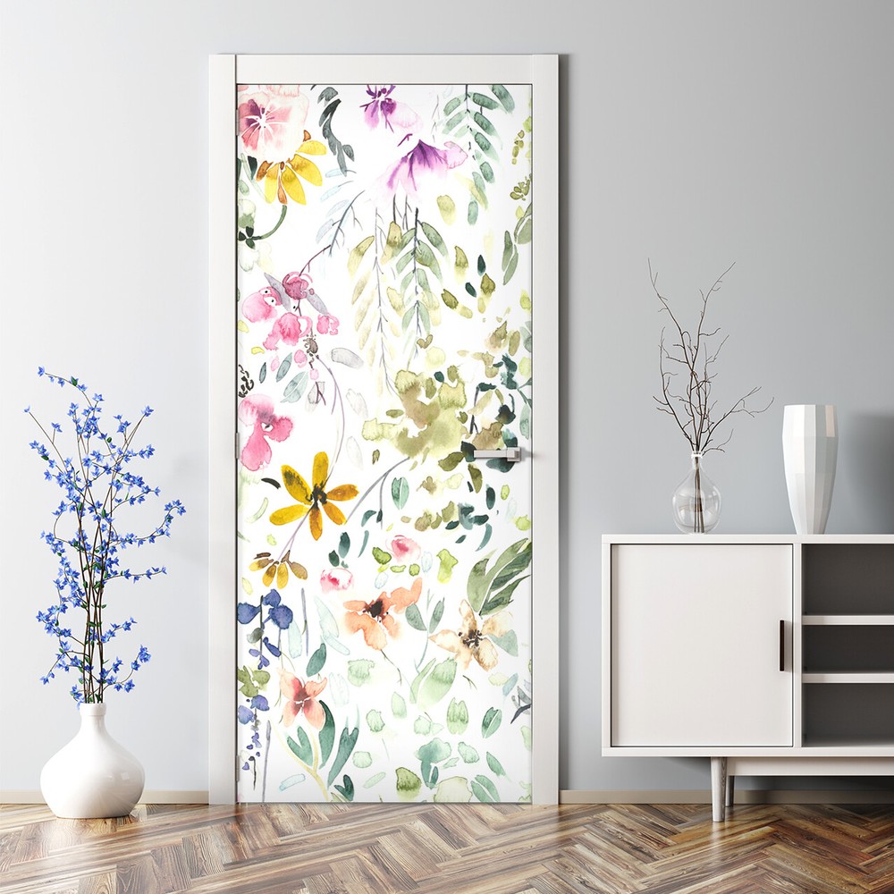 Watercolour Field Flowers Floral Wild Flower Floral Self Adhesive Door Decal