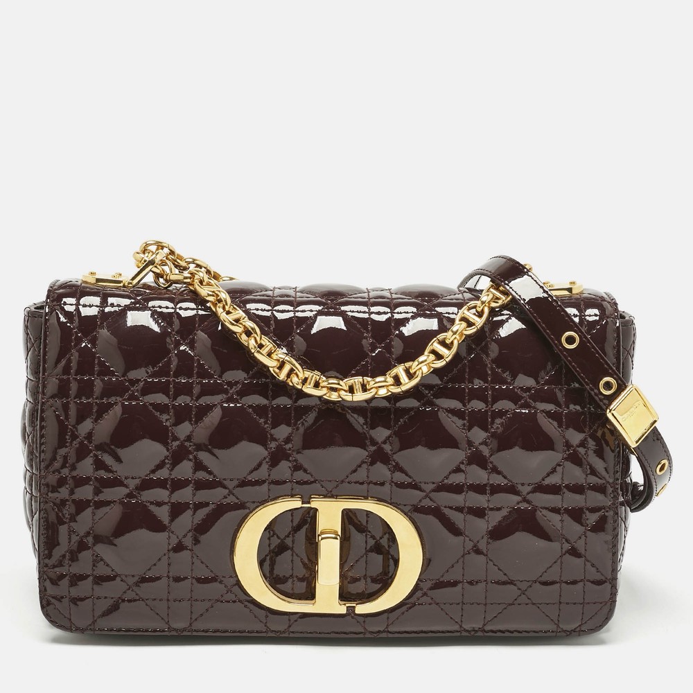 Dior Dark Purple Cannage Patent Leather Medium Caro Shoulder Bag
