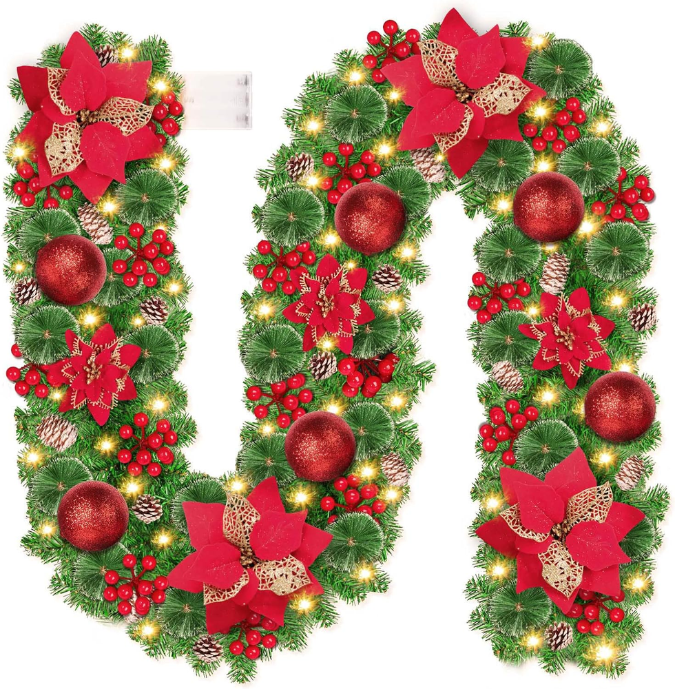 Christmas Garland with Lights, 9FT Lighted Christmas Garland with 30 LED, Prelit