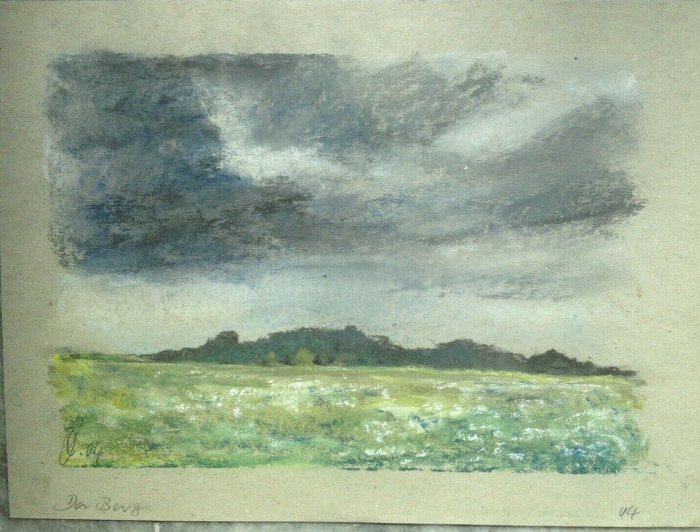 Franz Ehmke *1928 -2018 GDR Painter Pastel 'The Mountain' with Dramatic Sky