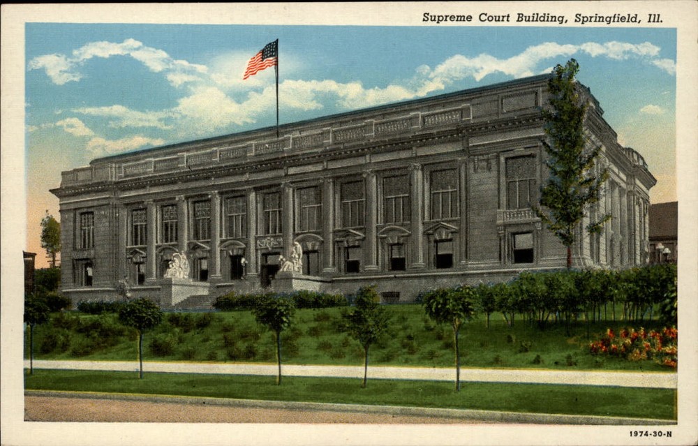 Supreme Court Building Springfield Illinois flag architecture ~ 1930s linen