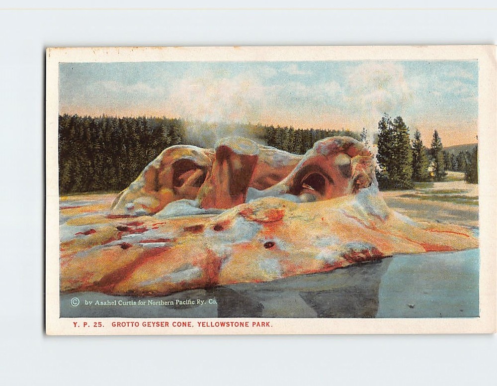 Postcard Grotto Geyser Cone Yellowstone Park Wyoming USA North America