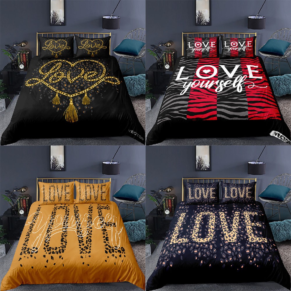 Luxury Love Heart 3PCS Bedding Set Duvet Cover Comfort Queen King Bedroom Decor