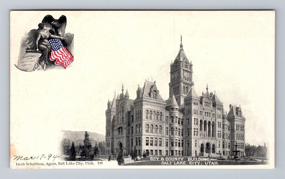 Salt Lake City UT-Utah, City & County Building, Vintage Postcard Old Card View