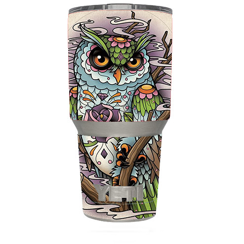 Skin Decal for Yeti 30 oz Tumbler Cup (6-piece kit) / Owl Painting Aztec Style