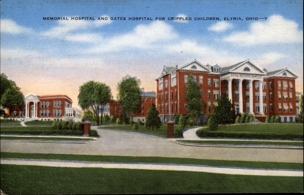 Memorial Hospital Elyria Ohio Gates Hospital vintage postcard k523