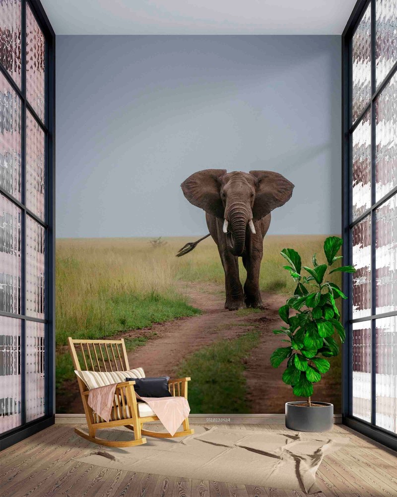 3D Grassland Elephant Landscape Wall Murals Wallpaper Murals Wall Sticker