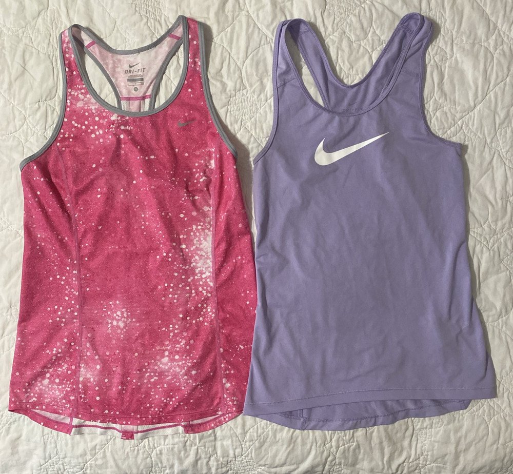 Lot of 2 - Women's Nike Dri-Fit Racerback Tank Tops, Small, Purple & Pink
