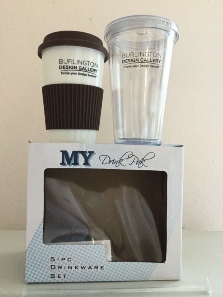 Abruzzo Drinkware Set 5-pc w/ 12 oz Ceramic Tumbler, 16 oz Acrylic Tumbler, NIB-image