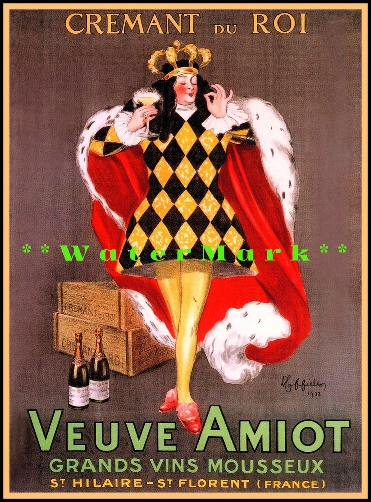 1922 French Champagne Crémant Du Roy Vintage Wine Poster Art Print  