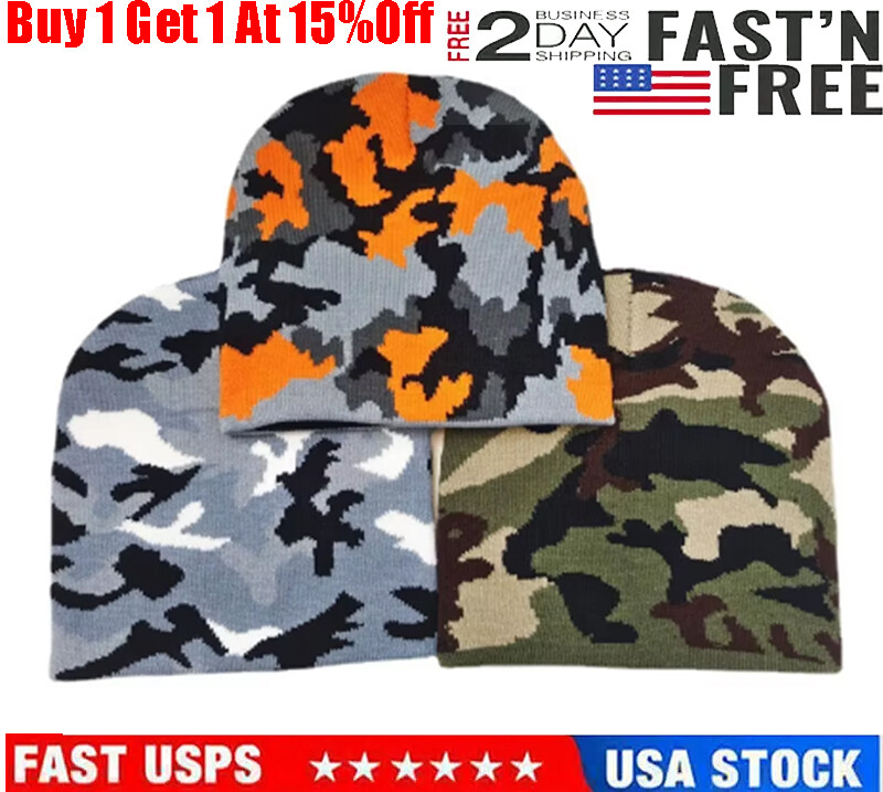 Camouflage Jacquard Knitted Hat Men's Women's brimless beanie Knitted Hat Cap