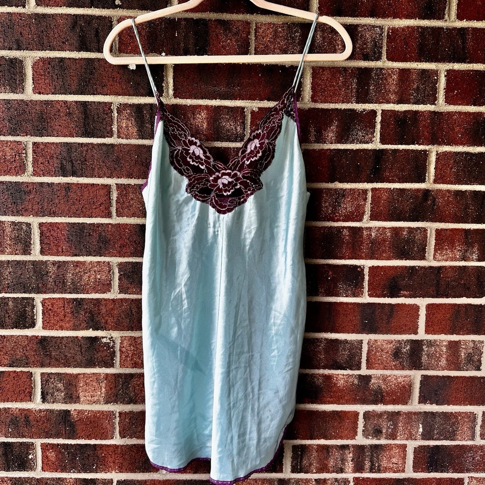 Sm Vintage Val Mode Satin Slip Dress Nighty US Made Mint Coquette Romantic Lace