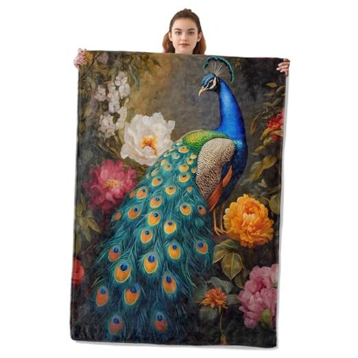 Pretty Peacock Blanket Warm & Cozy Flannel Throw Blanket - Soft Plush
