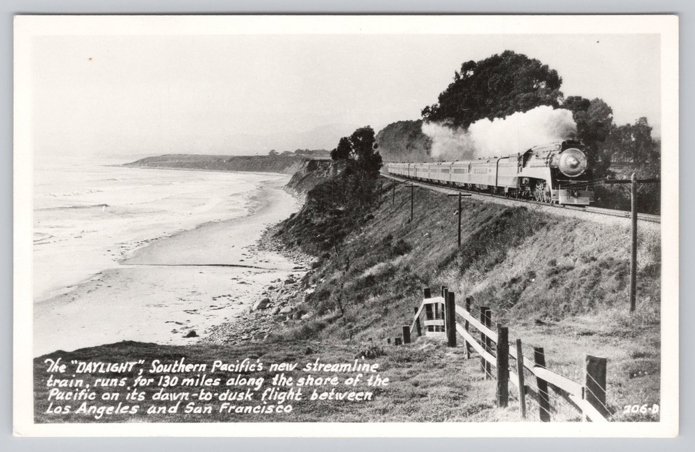 Southern Pacific Daylight Streamliner Train Coastline RPPC Postcard