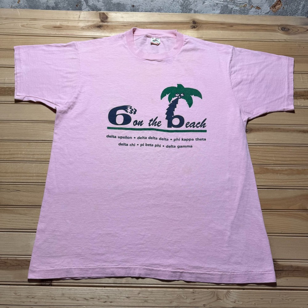 Vintage 90s 6 On The Beach Greek Letter Fraternity Sorority T-Shirt USA Made XL