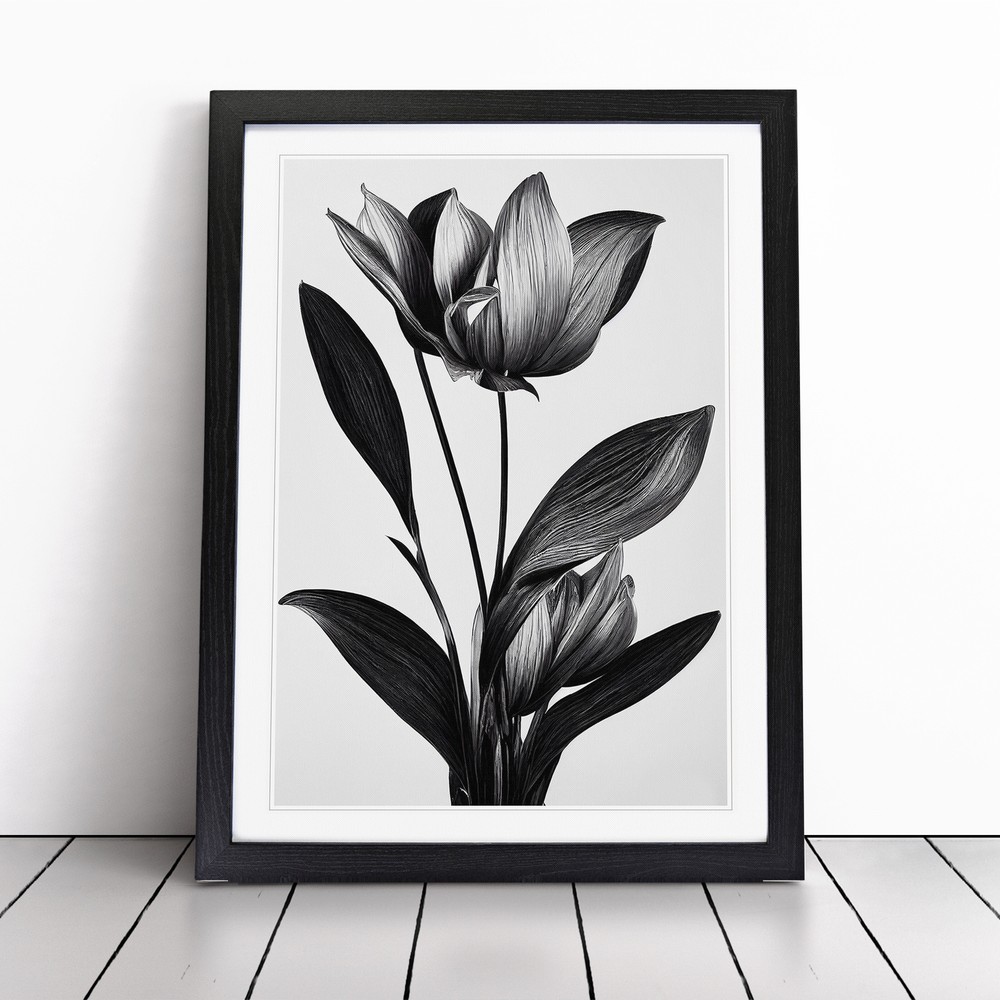Monochrome Flower Wall Art Print Framed Canvas Picture Poster Decor Living Room