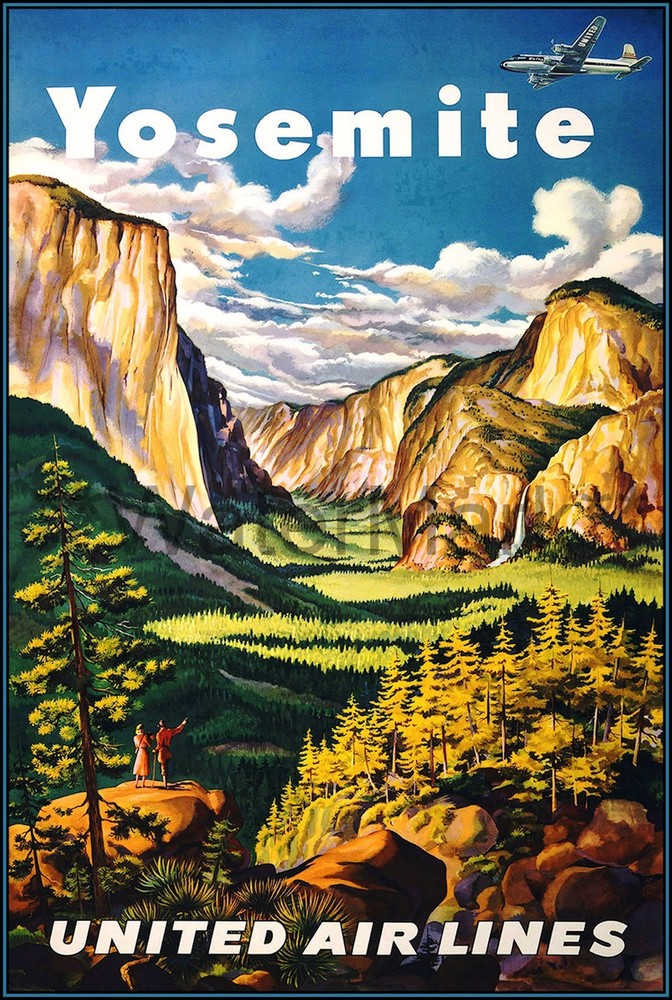 Yosemite California 1945 United Air Vintage Poster Print Travel Tourism Airline