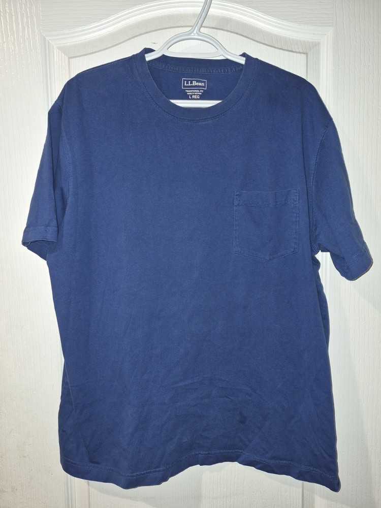 LL Bean Mens Blue Pocket T-shirt Size Large Short Sleeve