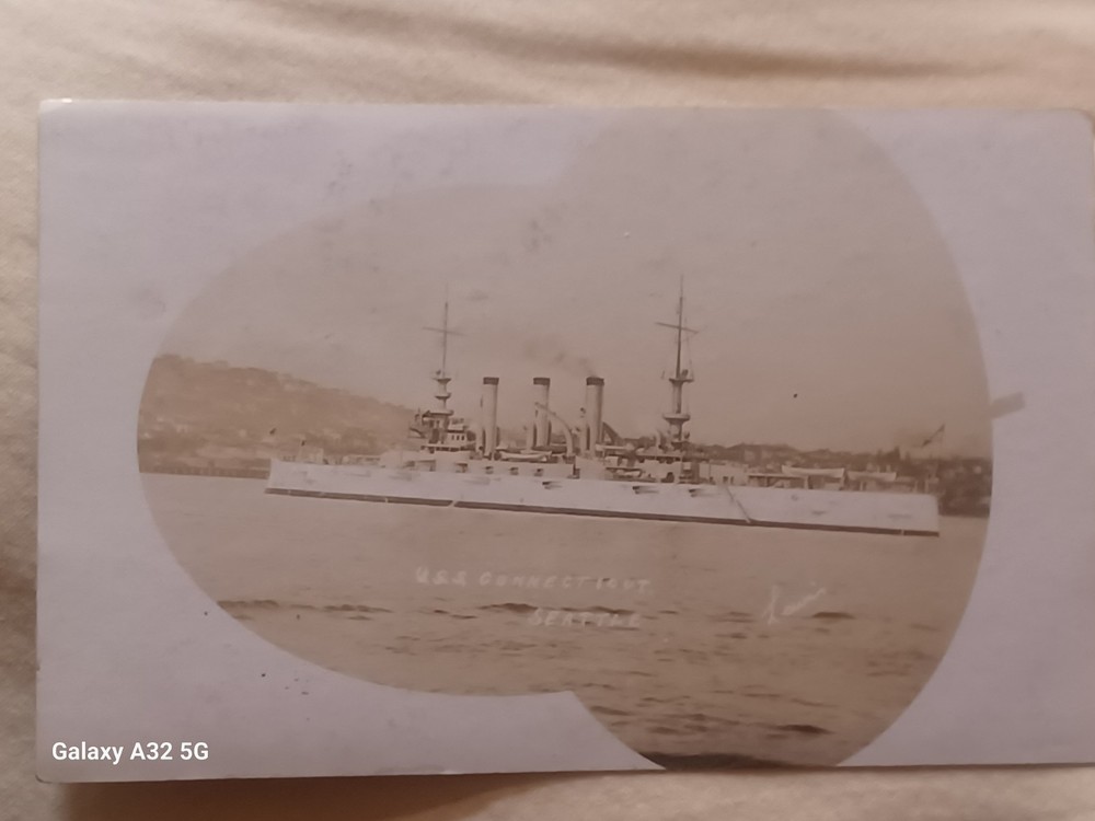 Vintage 1908 Post Card, The Steamer USS Connecticut Seatle Wa.