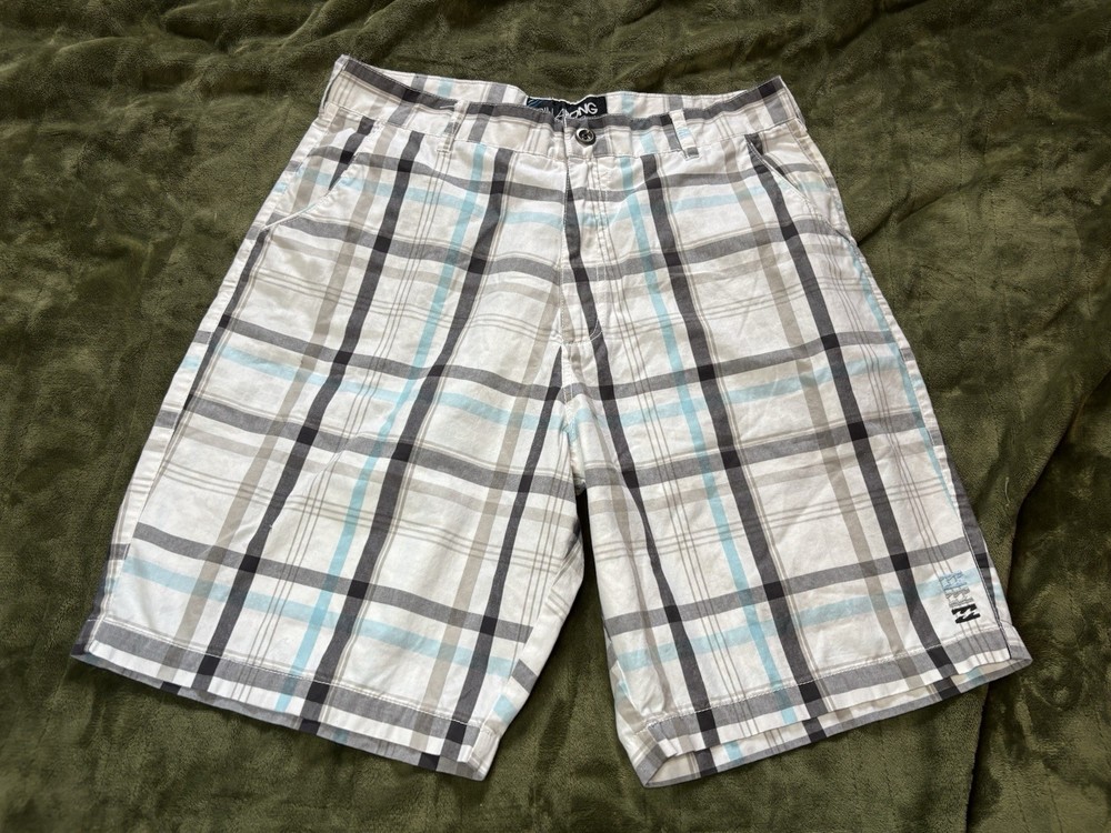 Vintage Billabong Board Shorts Mens 36 White Plaid Skate Skater Surf Beach Y2K