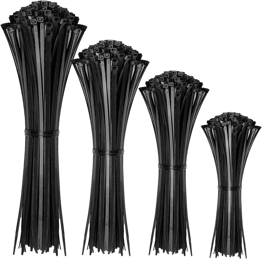 400-Pack Black Cable Zip Ties in Assorted Sizes 4-12 Inch for Multi-Purpose Use