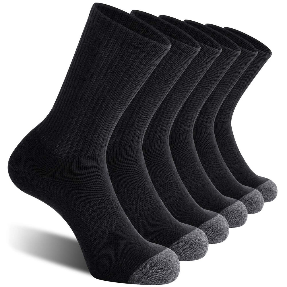 CelerSport 6 Pack Men's Athletic Crew Socks, Work Boot Socks with Full Cushio...