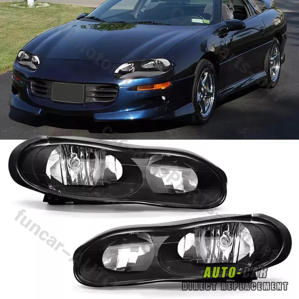 Headlights Set For 1998-2002 Chevrolet Camaro Left and Right Black Housing