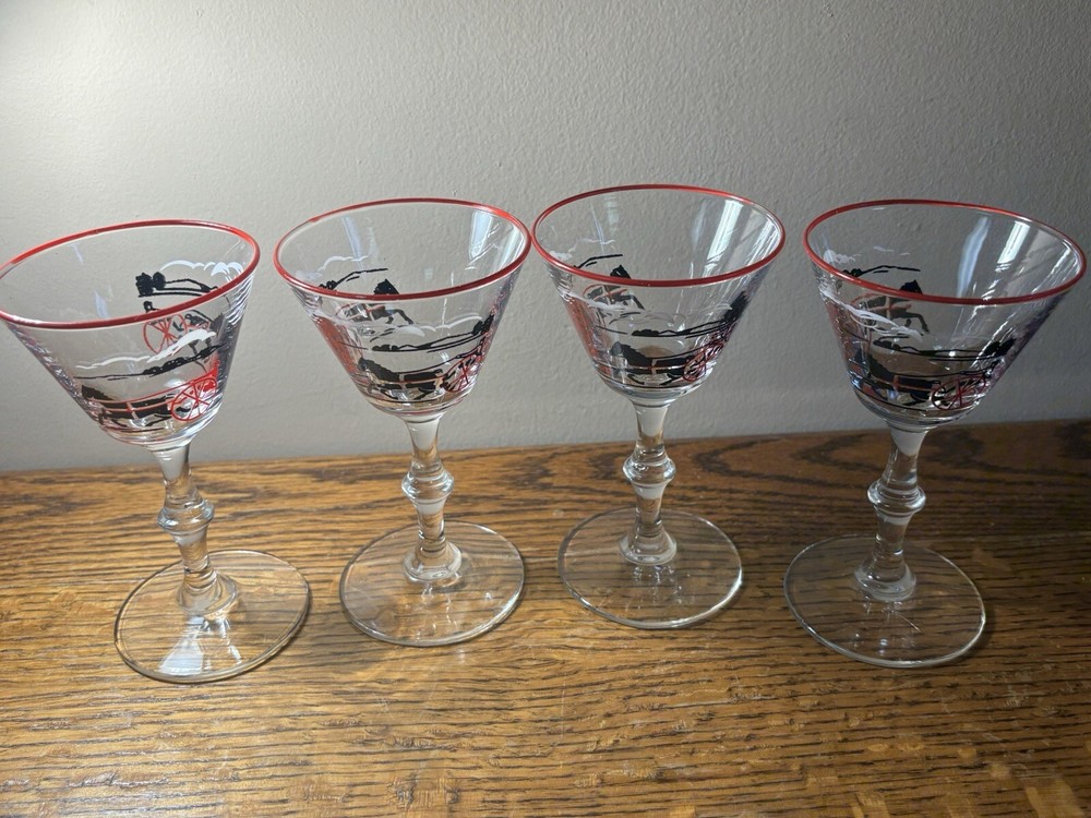 Set of 4 Libbey Coaching Days Cordial Cocktail glasses, 5-1/4