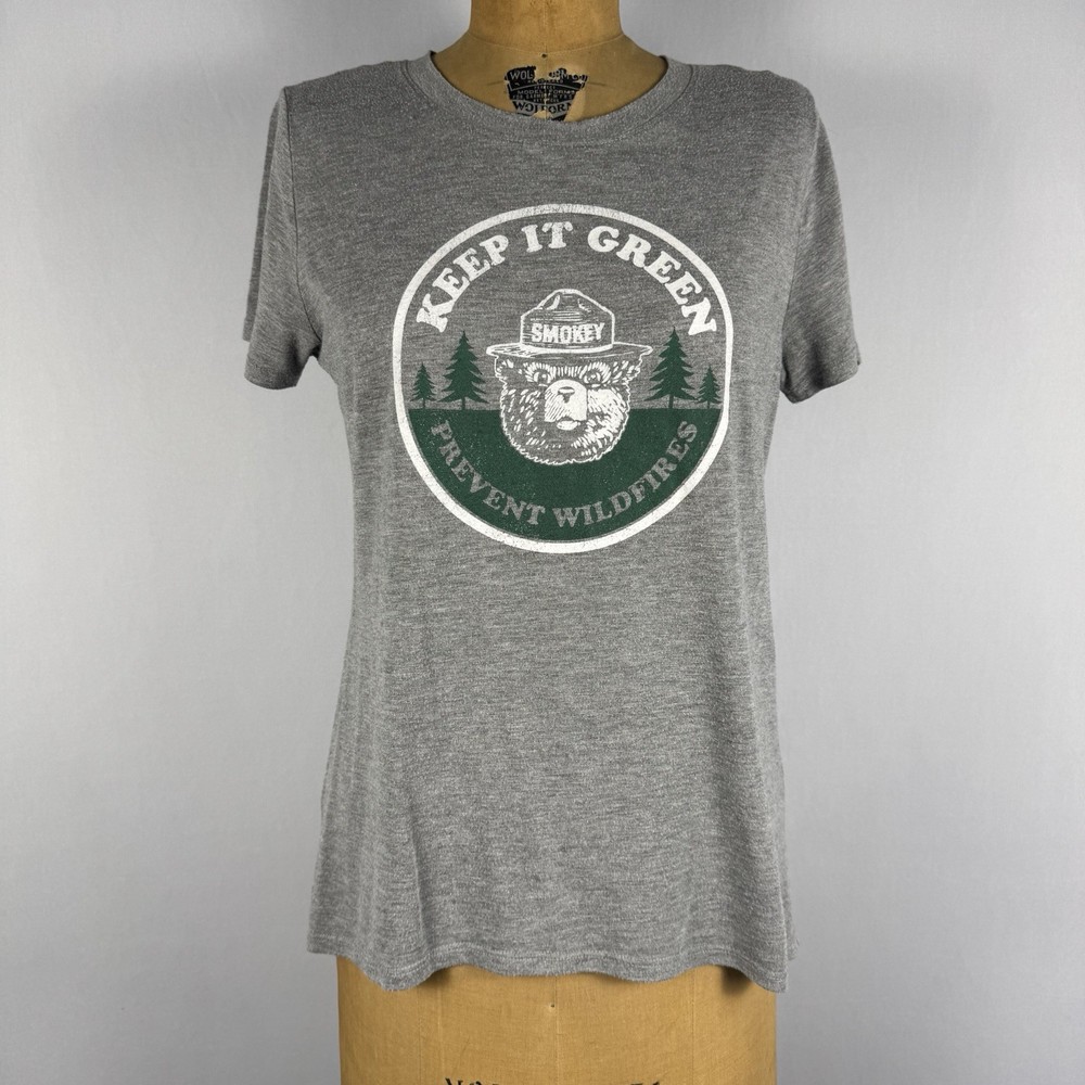 Smokey Bear Keep It Green Prevent Wildfires Graphic T-Shirt Gray sz L