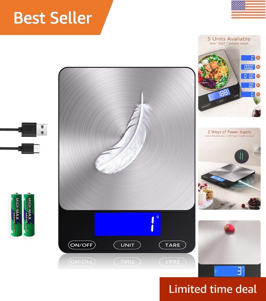 Food Scale -33lb Digital Kitchen Scale for Food Ounces Grams Rechargeable 304...