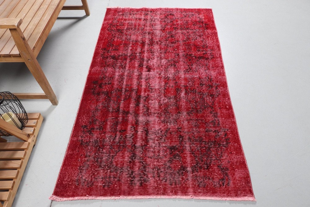 Turkish Vintage Rug 3,5x6,4 ft (106x194 cm), Red Ikat Wool Rug