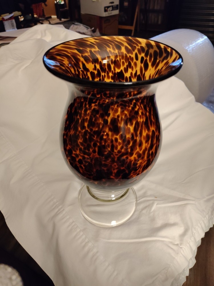Vintage Hand-Blown Tortoise Shell Vase with Swirling Spots