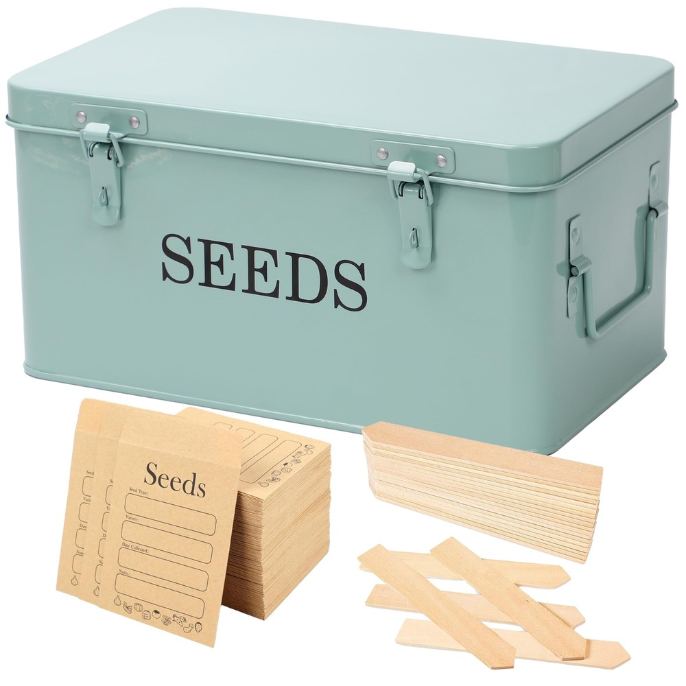 Seed Saving Box, Metal Seed Bin, Seed Storage Organizer Box, Seed Packet Cont...