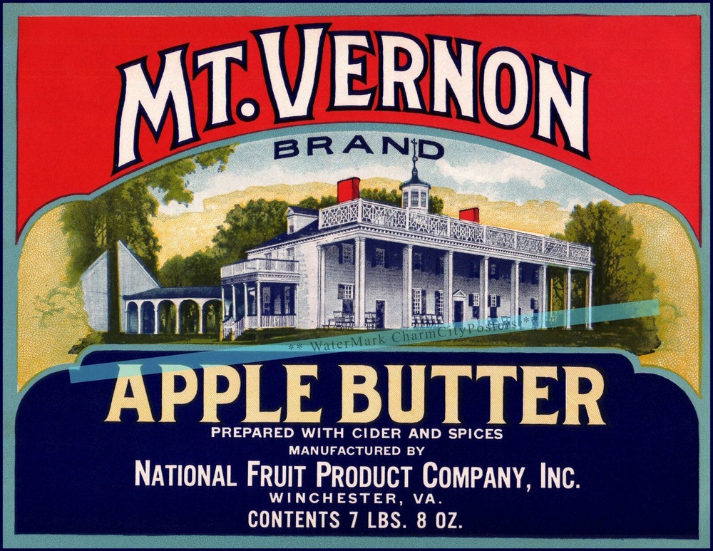 Mt. Vernon Brand 1930s Apple Butter Label Retro Style Vintage Poster Print Art