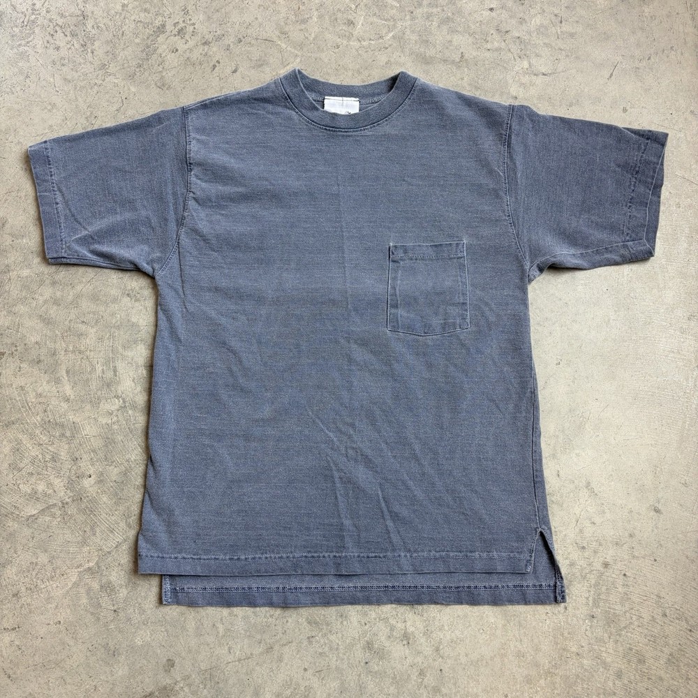 Vintage 90s Faded Pocket T Shirt Tee Grunge Punk Made In USA Blue Gray Medium