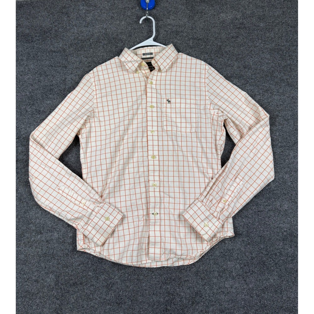 Abercrombie & Fitch Mens Large Muscle Fit Orange Plaid Button Down Shirt L