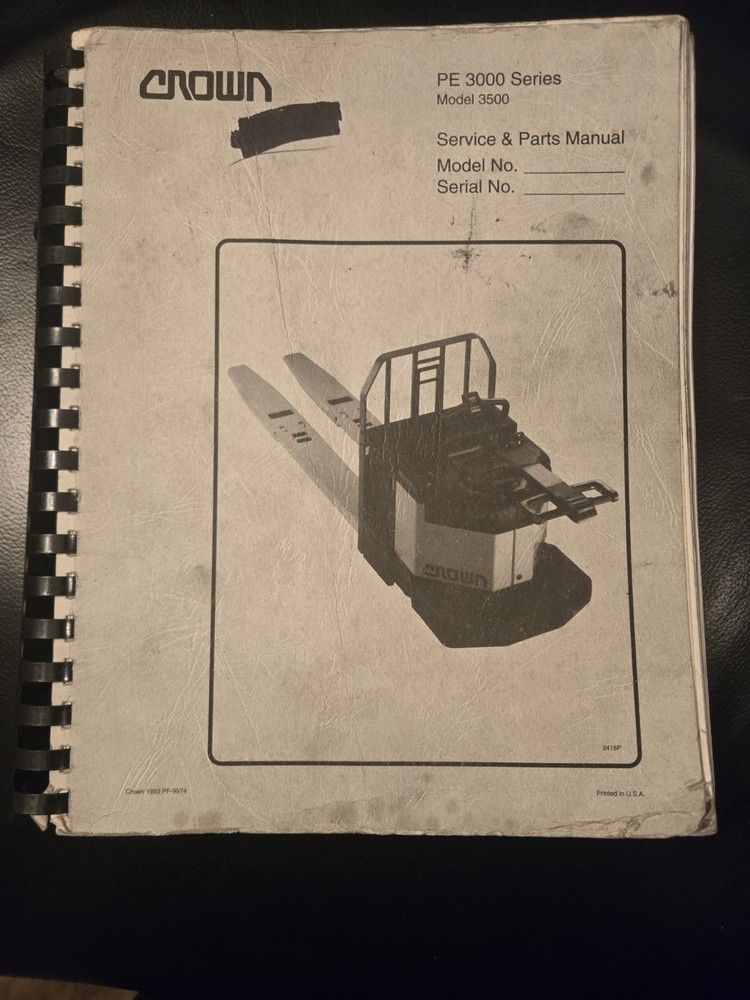 Crown Pe 3000 ,3500 Series Electric Pallet Jack Service & Parts Manual