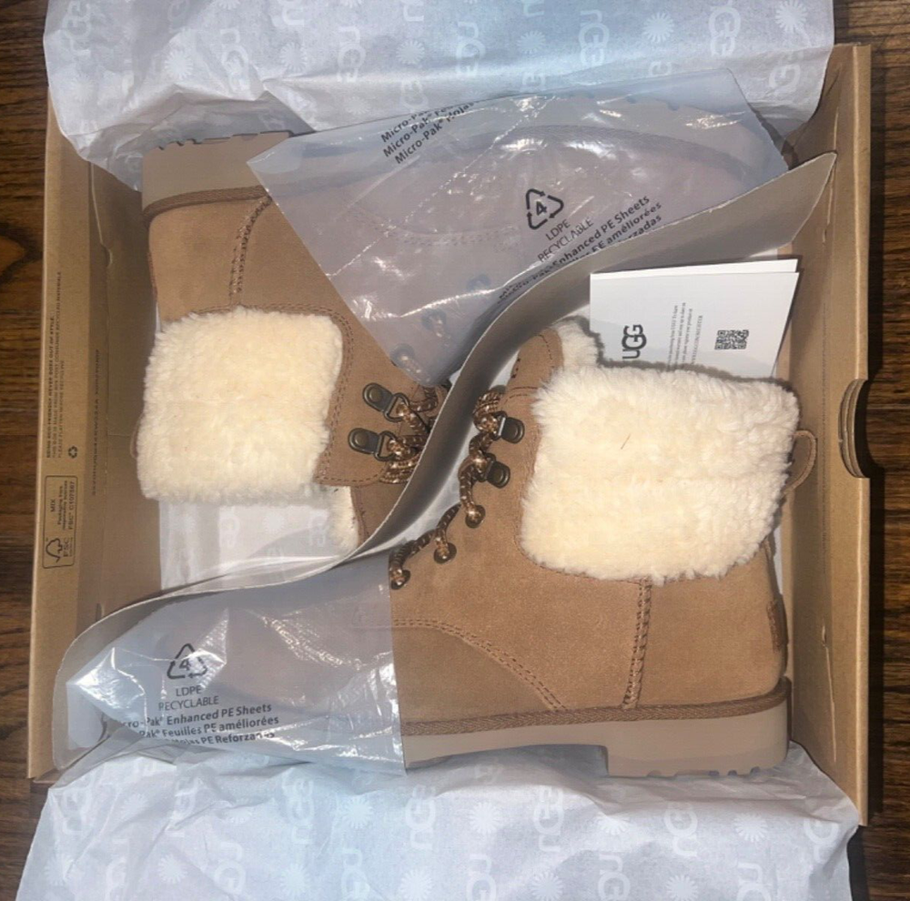 NEW UGG Romely Heritage Lace up Plush Boots In Chestnut For Women's SZ 7