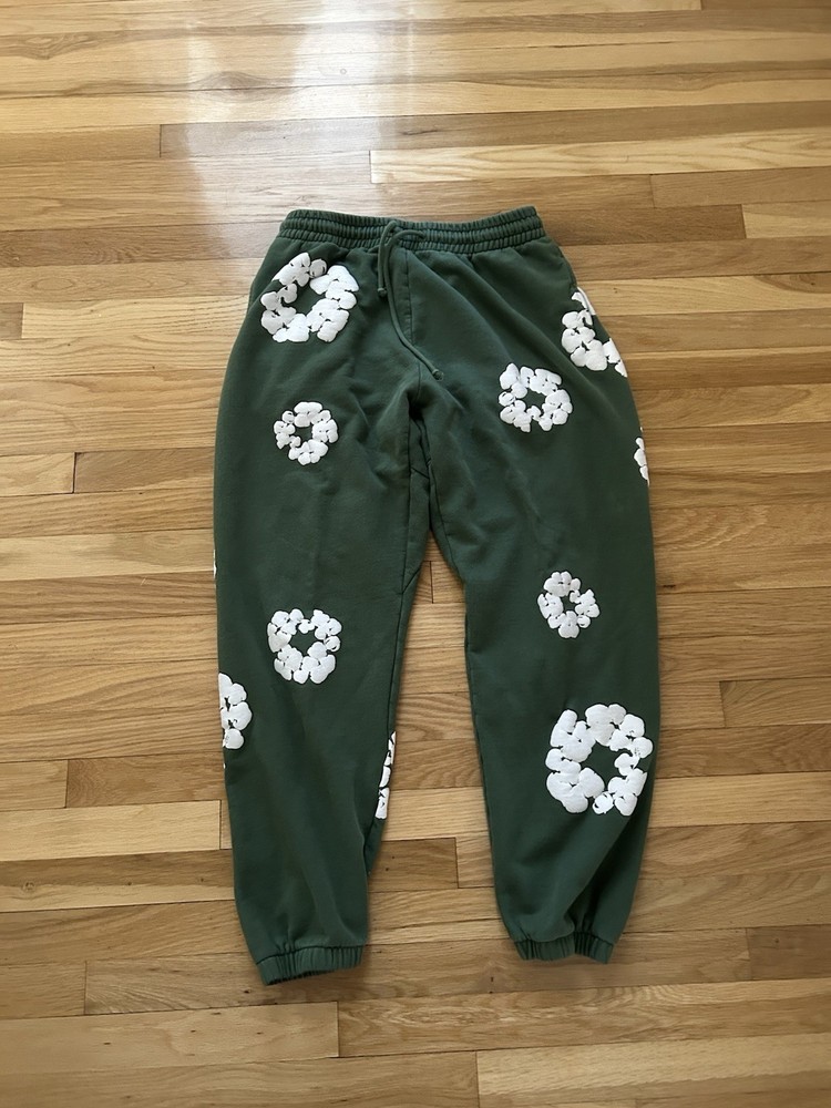 Denim Tears XL Green White Floral Sweatpants Cotton Knit Drawstring Tapered