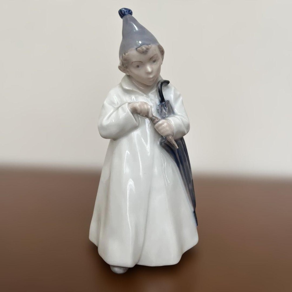 Royal Copenhagen Sandman Figurine Boy with Umbrella & Sand Bottle Used