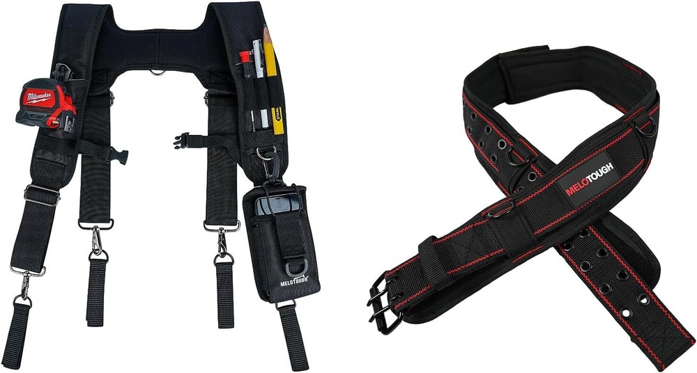 Padded MELOTOUGH Tool Belt Suspenders for Construction Work Comfort