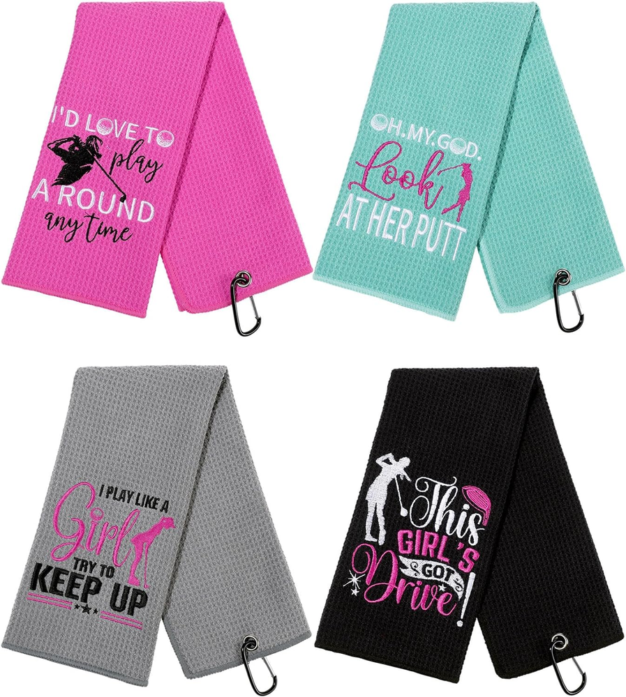 4 Pcs Funny Golf Towel Embroidered Golf Towels for Golf Bags with Clip Golf Gift