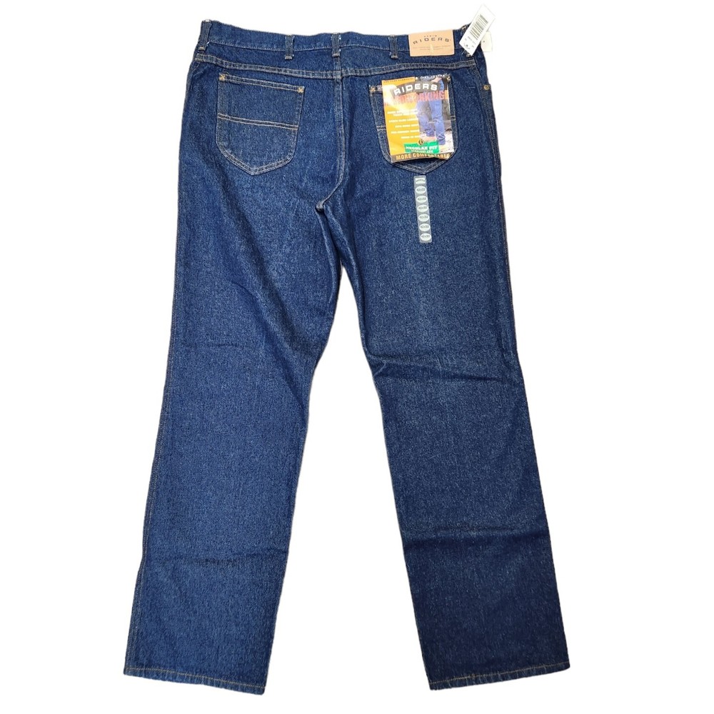 VTG Lee Riders 42x32 Regular Fit Straight Leg Dark Blue Made in USA Work Jeans