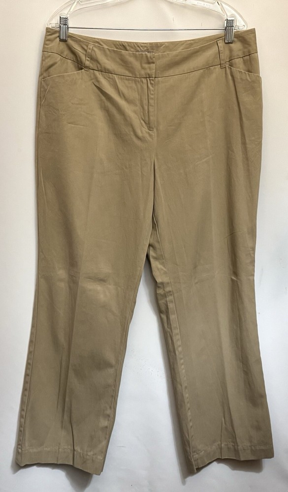 J JILL Ankle Pants Sz 14 34x29” Flat Front  Straight Wide Leg Beige Cotton Blend